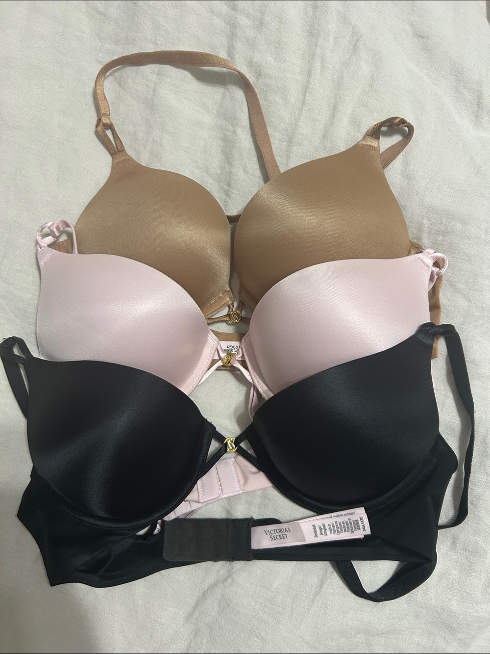 Victoria's Secret bombshell Bra Set - Black, Blush Pink & Nude euc 34a